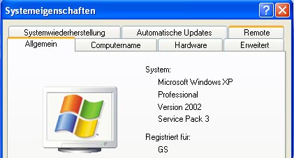 Windows XP unter Virtual Box - Schritt 11: Welche Service Packs sind installiert? (Bild: VKI-Screenshot)