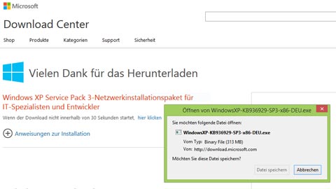 Windows XP unter Virtual Box - Schritt 12: Service Pack 2 und 3 nachrüsten (Bild: VKI-Screenshot)