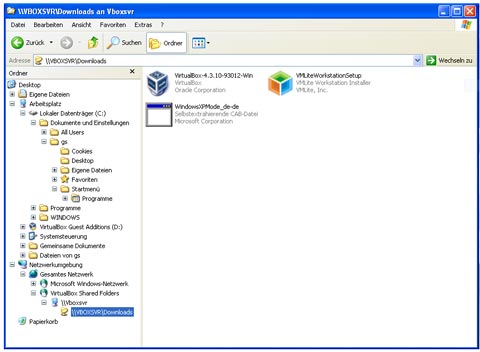 Windows XP unter Virtual Box - Schritt 14: Downloads in der Virtual Box finden (Bild: VKI-Screenshot)