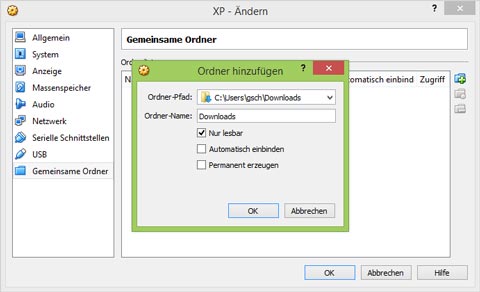 Windows XP unter Virtual Box - Schritt 13: Downloads über Windows 8 nach XP verschieben (Bild: VKI-Screenshot)